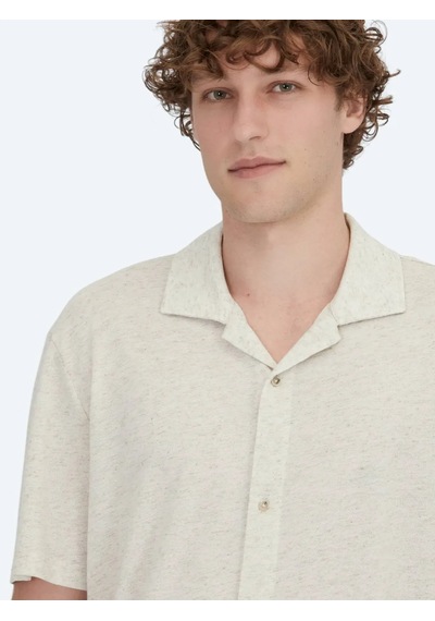 Kip Bej Desenli Casual Keten Karışımlı Gömlek Bej