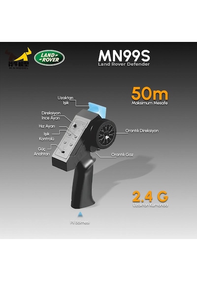 Mn Model Mn99s V2 1/12 Land Rover Defender 4wd Rc Model Crawler Offroad Uzaktan Kumandalı Araba Truck Rtr Lisanslı Gümüş+dahili Işık Seti Mn-99s V2