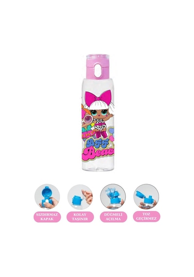 Flosoft Lisanslı Lol Matara, Lol Desenli Düğmeli Tüp Okul Suluğu, Sızdırmaz Öğrenci Suluk 500ml