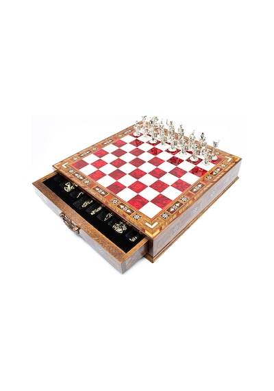Saklamalı - 788 - Satranç Roma Oymalı Sc38s - 38cm, Kırmızı Tahta - Muratech - - Sc38k