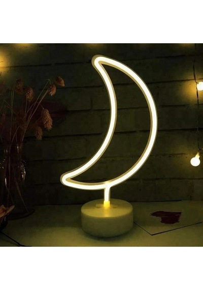Dekoratif Pilli Ay Tasarımlı 3d Neon Led Masa Ve Gece Lambası Çok Renkli