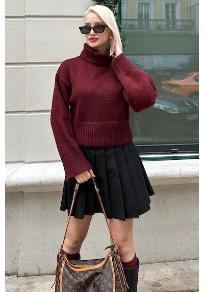 Madmext Bordo Boğazlı Kadın Triko Kazak Mg2255 Bordo