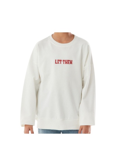 İrem Çocuk Giyim Kız Çocuk Önü Arkası Let Them Yazı Desenli Beyaz Renk Sweatshirt Beyaz
