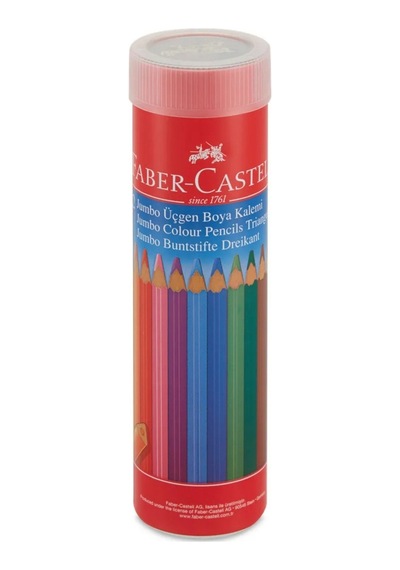 Faber-castell 12'li Jumbo Üçgen Kuru Boya Kalemi Canlı Renkler Ergonomik Tasarım İle Kolay Kullanım Karışık