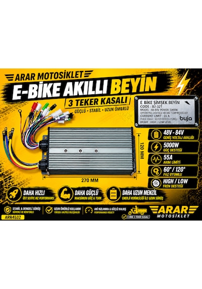 E-bike Akıllı Beyin 3 Teker Kasalı Buja 48-84v 5000w 55a-4532 60/120 55 Amper