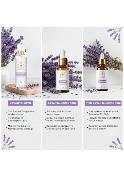 Lavanta Bakım Seti 3 Lü %100 Saf Lavanta Suyu 100 Ml, Lavanta Uçucu Yağı 20 Ml, Lavanta Yağı 10 Ml