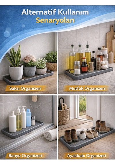 Çok Amaçlı Ayakkabı Tepsisi Dolap İçi Düzenleyici Su Çamur Kir Geçirmez Dayanıklı Organizer 35x70cm Gri
