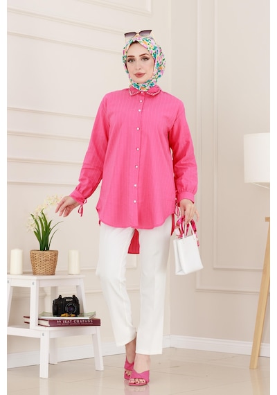Sevitli Taş Detaylı Hilal Tunik-fuşya-4957 Fuşya