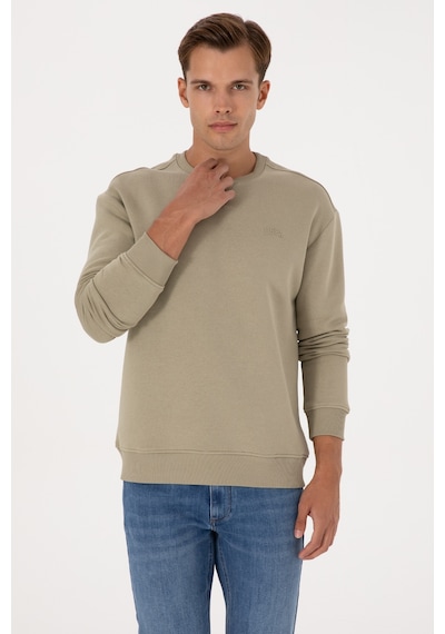 U.S. Polo Assn. Erkek Comfort Fit Bisiklet Yaka Şardonlu Açık Haki Basic Sweatshirt 50313757-VR183