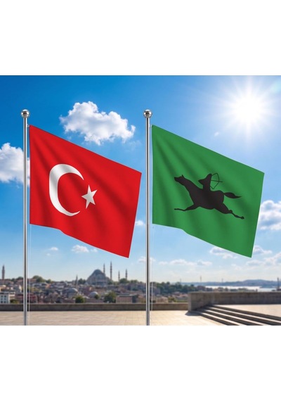 Avar İmparatorluğu Bayrağı Ve Alpaka Kumaş Türk Bayrağı 2'li Set 70x105cm Diğer