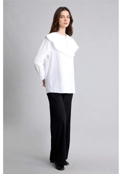 Defacto Regular Fıt Poplin Uzun Kollu Ecru Tunik H7641ax26smer105 Ekru-er105