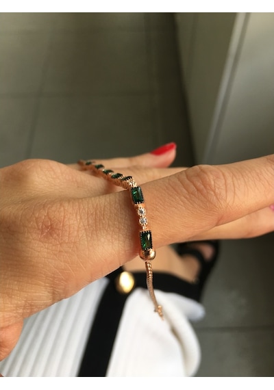 925 Ayar Gümüş Baget Taşlı Rose Bileklik