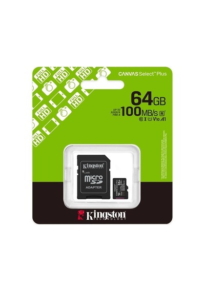 Kingston Sdcs3-64gb 64gb Microsdxc Canvas Select Plus Gen3 100mb-s A1 Card + Adapter Hafıza Kartı K