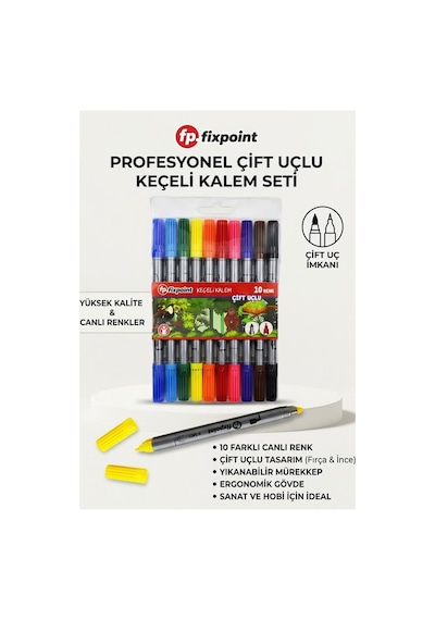 Çift Uçlu 10 Lu İnce Ve Kalın Uçlu Keçeli Kalem 1 Paket Fixpoint P-5402 10 Renk Keçe Uçlu Kalem Renkli İşaretleme Yazı