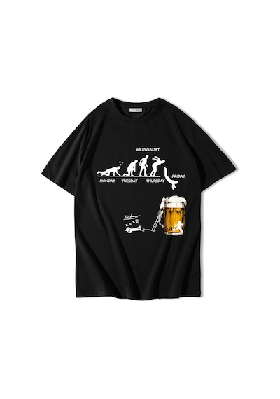 Brz Collectıon Brz Collection Unisex Oversize Friday Mood Beer T-shirt Siyah