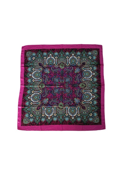 Tikitonki Etnik Çiçek Desenli Eflatun Rengi Saten Eşarp - 90x90 Çok Renkli Çok Renkli