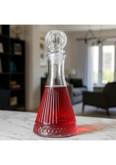 Tr Kristal Desenli Cam Sürahi Kapaklı Şeffaf Karaf, Su, Şarap, Likör Ve Meşrubat Sunum Şişesi, Zarif Masa De Diğer