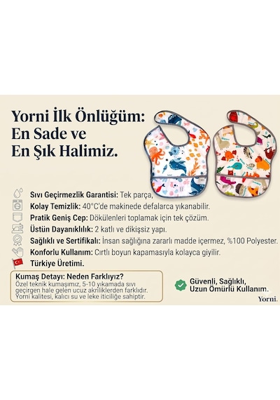 Yorni 2 Adet Ekonomik Set 6-24 Ay Zoo Ve Seaworld Desen Sıvı Geçirmeyen Cepli Cırtlı Mama Önlüğü Çok Renkli