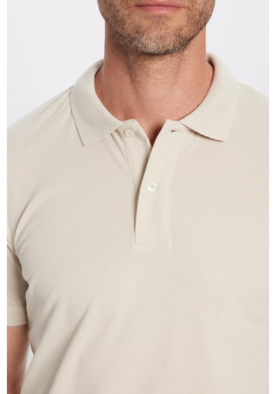 Tudors Erkek Slim Fit Dar Kesim Pamuklu Yumuşak Dokulu Serin Tutan Kumaş Düz Pike Beyaz Polo Yaka Tişört-31629 Taş