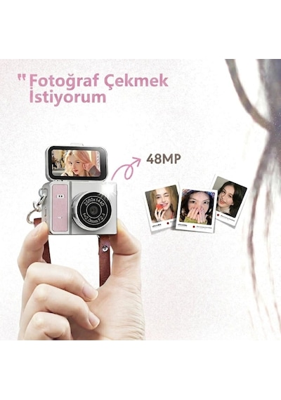 Katlanabilir Ekranlı Mini Vlog Kamerası - Anahtarlık Boyutu - 2k Kalite Renkli