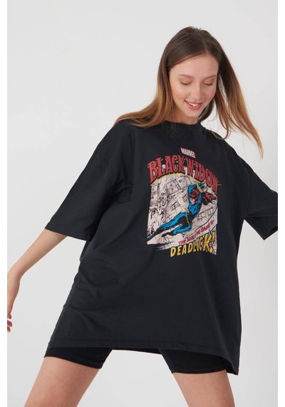 Blackjack Giyim Blackwıdow Baskılı Tshirt Siyah
