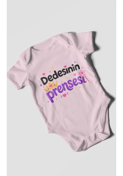 Morivokids Dedesinin Prensesi Kısa Kollu Bebek Body %100 Pamuk Bebe Pembe