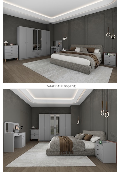 Asra Trend Yatak Odası Takımı 5 Parça %100 Mdf Gardırop Şifonyer Makyaj Masası Komodin Ytk01
