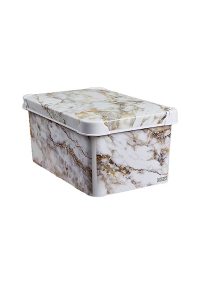 Style Box Marble Desenli 3 Parça Dekoratif Saklama Kutusu Seti Bej Çok Renkli