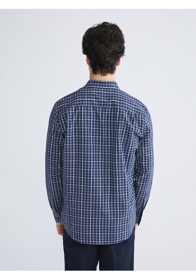 Lcwaıkıkı Classic Lacivert Regular Fit Uzun Kollu Ekose Poplin Erkek Gömlek