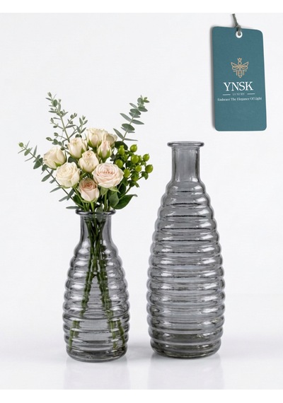 2 Li Minimalist Cam Vazo Seti Dekoratif Modern Masa Üstü Vazo Çiçeklik Füme
