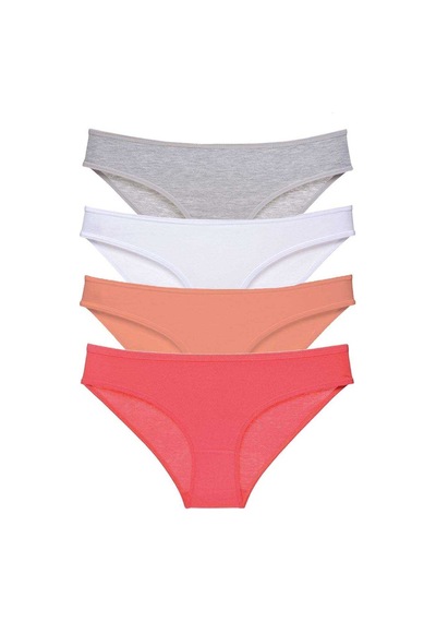 4 adet Süper Eko Set Likralı Kadın Slip Külot Gri Beyaz Pudra Fuşya