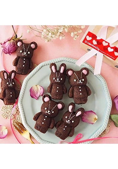 Ayıcık Ve Tavşan Şekilli Kek Sabun Mum Epoksi Ve Silikon Kalıp Ayı Ve Tavşan Bunnybear Kalıp Gri