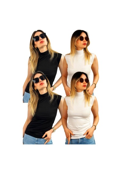 Kadın 4lü Yarım Balıkçı Kolsuz Sıfır Kol Body Siyah - Beyaz