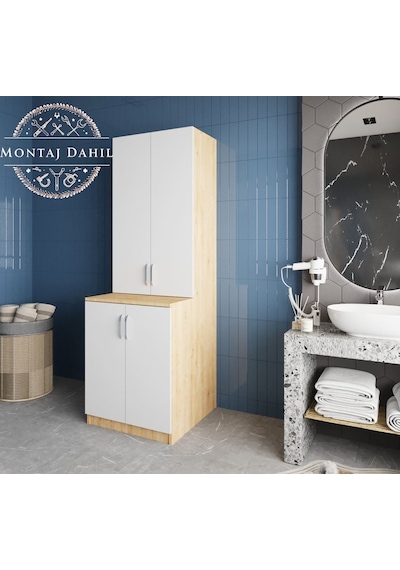 Aspen Çamaşır Ve Kurutma Makinesi Dolabı Banyo Dolabı Meşe Beyaz Beyaz - Meşe Aspen Çamaşır Ve Kurutma Makinesi Dolabı Banyo Dolabı Meşe Beyaz Beyaz - Meşe