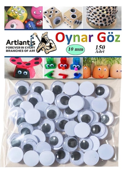 Oynar Göz Siyah 10 Mm 150 Li 1 Paket Oynayan Göz 10mm Hobi Tasarım Anasınıfı Kreş Etkinlik Elişi