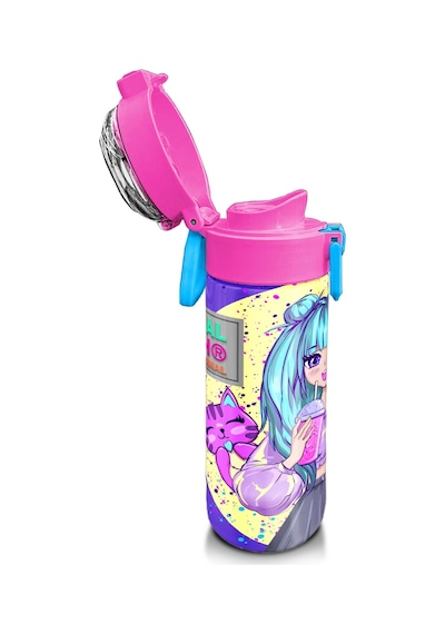 Coral High Kids Mor Pembe Anime Kız Desenli Pipetli Ve Direkt İçim Çelik Termos 500 Ml 31942 Mor