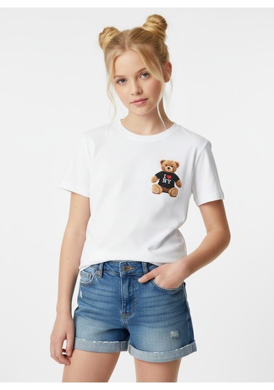 Sea Bubbles Teddy Bear Kız Çocuk Tişört Beyaz