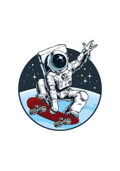 Paybuy Erkek Skeytbord Astronotu Barış İşareti Baskılı Günlük Tişört %10 Beyaz