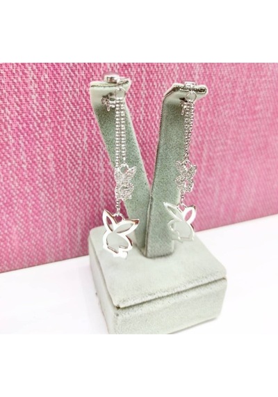 Oriental Kuyumculuk Jewellery Zincirli Playboy Tavşan Gümüş Küpe Gümüş