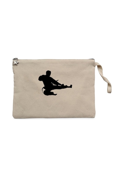 Taekwondo Karate Silhouette Krem Clutch Cüzdan / El Çantası Krem