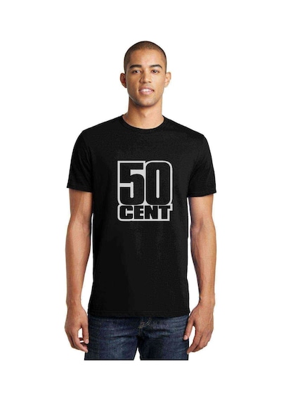 50 Cent Logo Baskılı Siyah Erkek Tshirt