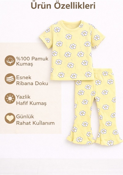 Harika Kids Kız Bebek Yazlık Bol Paça Alt-üst Takım Sarı