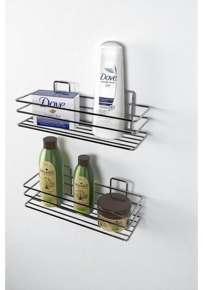 2 Adet Banyo Düzenleyici, Tek Katlı Siyah Banyo Organizer Siyah