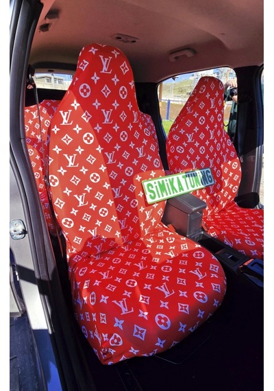 Lv Desen Xl Kırmızı 3d Baskı Otomobil Servis Kılıfı Ön Ve Arka 4parça Takım 1.kalite Likrali Penye Y 1 Takım