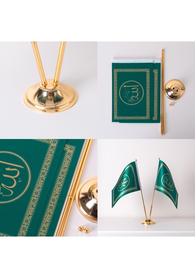 Allah-Muhammed 2li Masa Bayrağı Saten Kumaş Dijital Baskı 15x22,5 cm
