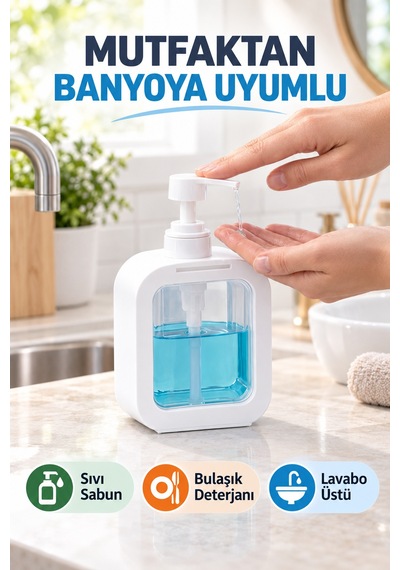 400 Ml Tezgâh Üstü Sıvı Sabunluk Şeffaf Hazneli Banyo Mutfak Lavabo Bulaşık Deterjanlık 1 Adet Beyaz