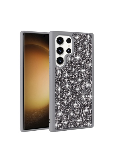 Zore Galaxy S22 Ultra Kılıf Parlak Taşlı Tasarım Nvth Pırlanta Kapak - Gri