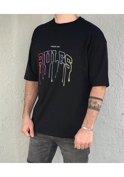Insane Minds Oversize Rules baskı tişört Çok Renkli
