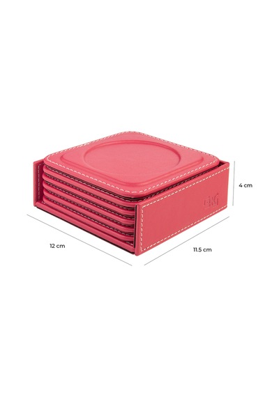 Bardak Altlığı,6 Lı Set,masaüstü Yuvarlak Cup Coaster,vegan Suni Deri,11x11 Cm.,fuşya Fuşya