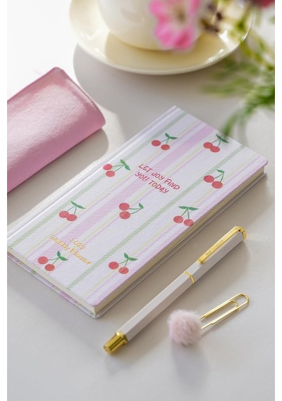 Tr 2027 Yılı Keten Haftalık Planlayıcı Kareli Cep Ajandası 9x18 Cm Kiraz Genel